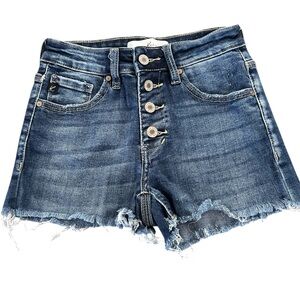 KanCan Junior’s Denim Jean Shorts Button Fly Raw Hem Z28